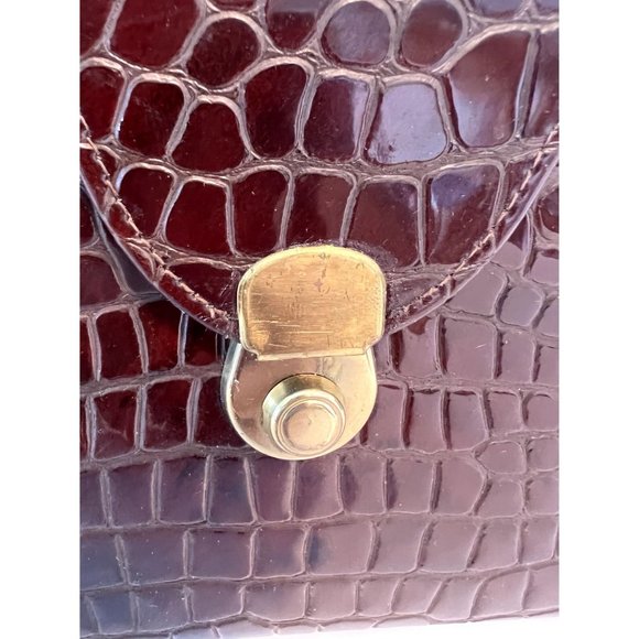 Vintage 1940's Burgundy Red Crocodile Box Purse With Handle - Picture 3 of 7